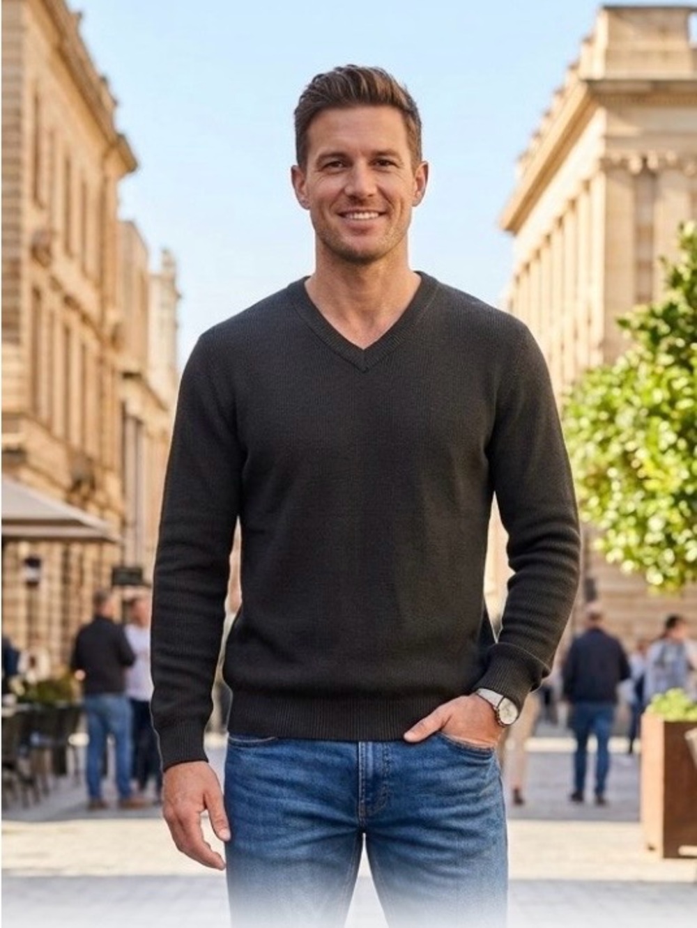 Van Heusen Men's V-Neck Sweater in Charcoal Green